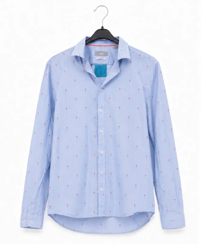 Chemise JBC Slim Fit femme bleu ciel rayée - Taille L - Motifs palmiers